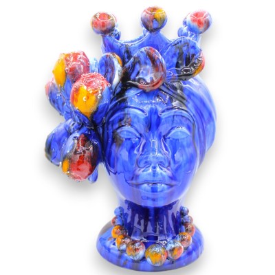 Têtes de Maures siciliens (paire) environ h 37 cm. Céramique sicilienne, Applications de figues de Barbarie et de couron