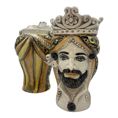 Sicilian dark brown heads (1pc) h approx. 20 cm Caltagirone ceramic, The Normans, Orange - 