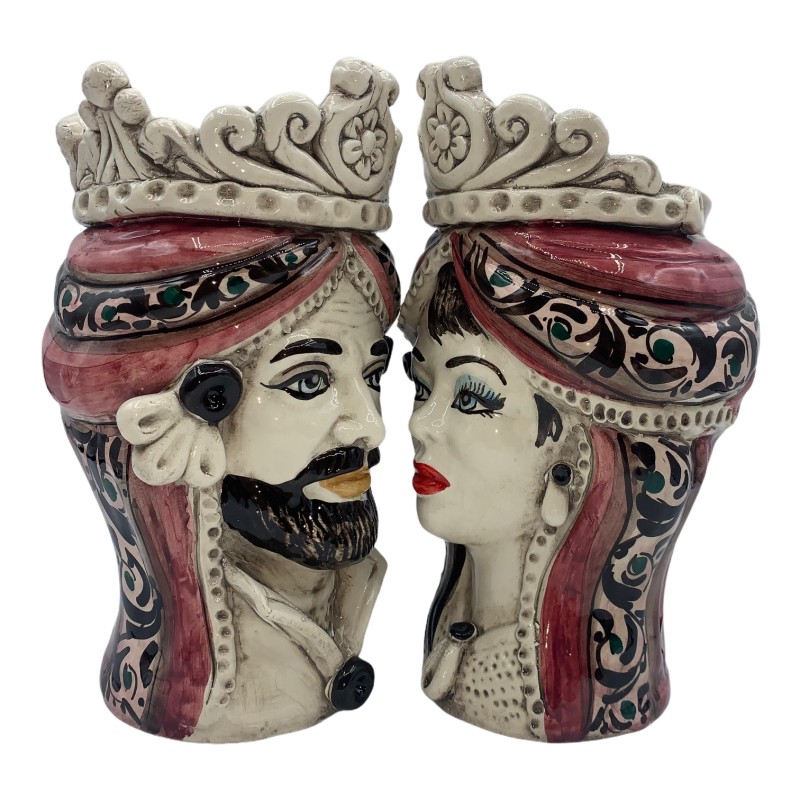 Têtes de lande siciliennes (1pc) h environ 20 cm Céramique de Caltagirone, Les Normands, Rosa - 