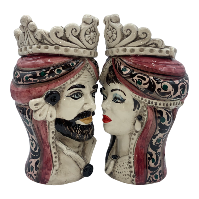 Teste di Moro Siciliane (1Unità) h 20 cm ca. ceramica Caltagirone, I Normanni, Rosa - 