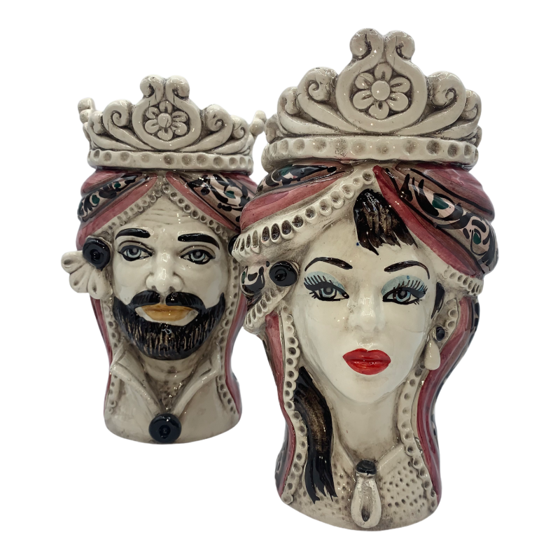 Sicilian Caltagirone ceramic head model I Normanni height 20 cm Pink color - 