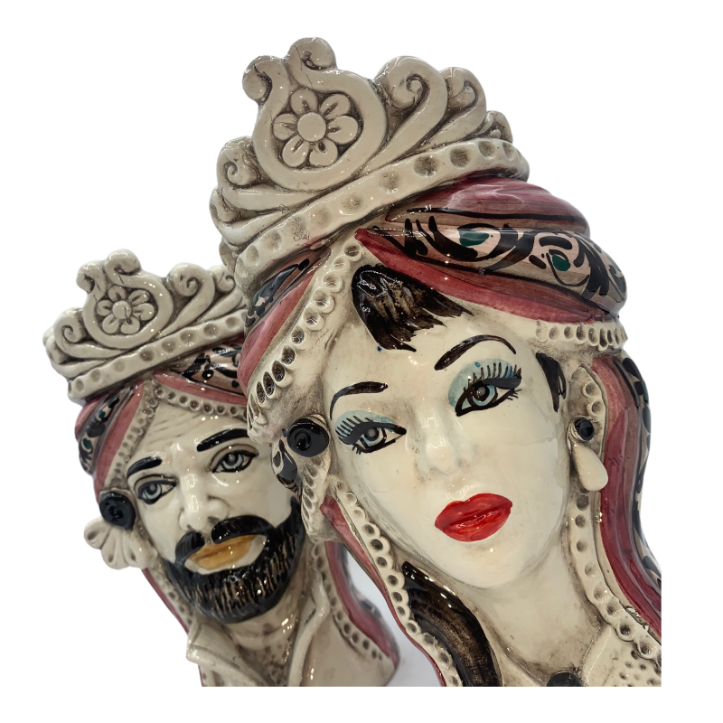 Têtes de lande siciliennes (1pc) h environ 20 cm Céramique de Caltagirone, Les Normands, Rosa - 
