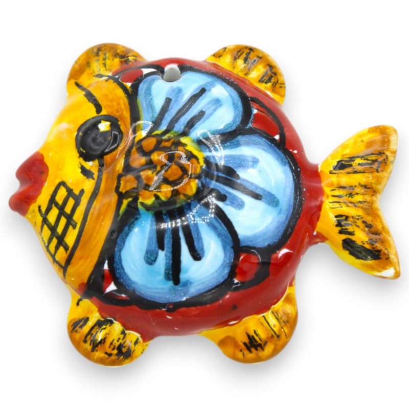 Poisson mural en céramique fine, h 6 x 7 cm environ. Couleur et décoration aléatoires (1 pièce) - 