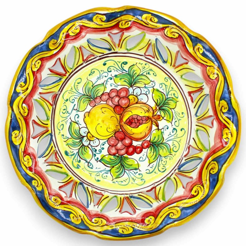 Obstschale als Tafelaufsatz, gewellt und perforiert, Caltagirone-Keramik, 3 Größenoptionen (1 Stück) Mixed Fruit MD2 - 