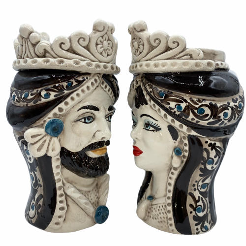 Testa Siciliana ceramica Caltagirone modello I Normanni altezza 20 cm colore nero -  2