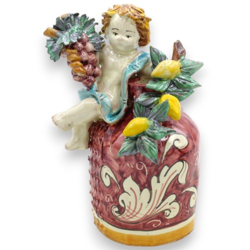 Chérubin aux fruits mélangés sur flacon, céramique de Caltagirone h 16 cm environ. (1pc) Vernis à ongles mat Décoration  2