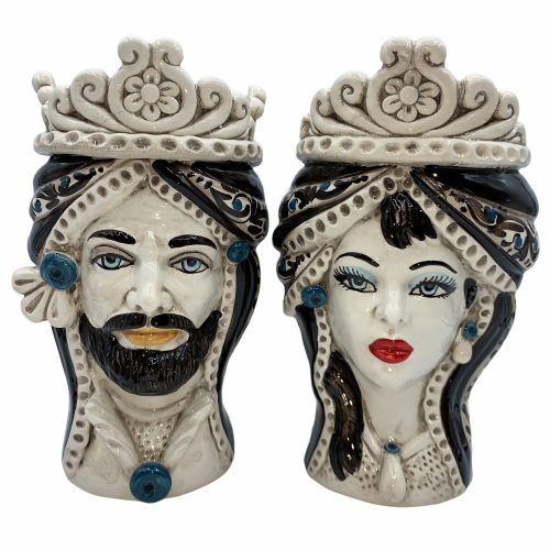 Sicilian keramische hoofd Caltagirone model I Norman Height 20 cm zwarte kleur