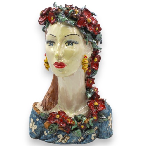 Vaasbuste van een vrouw met een lange nek, keramiek van Caltagirone, h 33 / 34 cm ca. Bloemenkroon, barokversiering