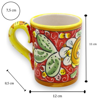 Xícara com alça, em cerâmica Caltagirone, altura 11 cm aprox. (1pc) Várias opções de cores, decoração aleatória - 