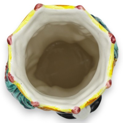 Hoofd van Janus Bifron met twee gezichten, ca. 18 cm hoog. Caltagirone keramiek, decoratie van kroon en gemengd fruit - 
