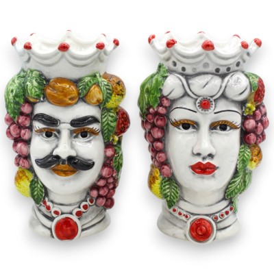 Sicilianska moriska huvuden (par) ca 18 cm höga. Kron- och blandad fruktdekoration - 