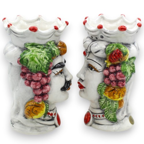 Têtes de Maures siciliens (paire) environ 18 cm de hauteur. Couronne et décoration de fruits mélangés -  2
