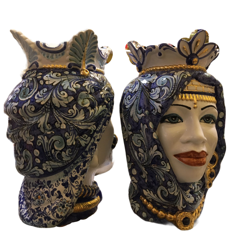 Par av Caltagirone Moron Heads med Zecchino Gold - höjd ca 40 cm - 