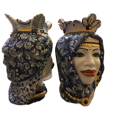 Pair of Caltagirone Moron Heads with Zecchino Gold – wysokość około 40 cm - 