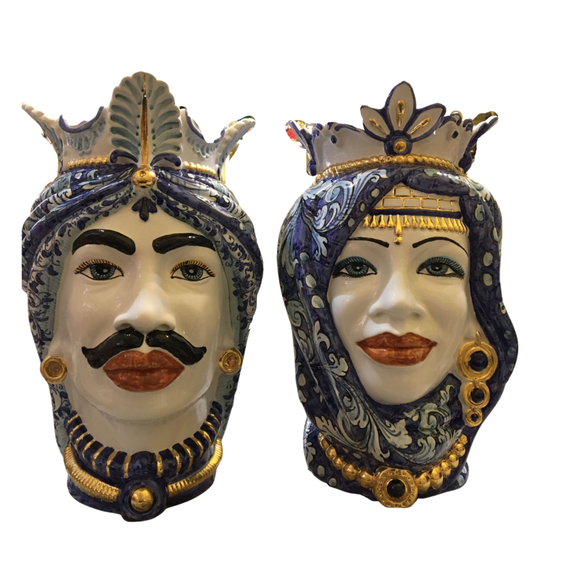 Par av Caltagirone Moron Heads med Zecchino Gold - höjd ca 40 cm - 