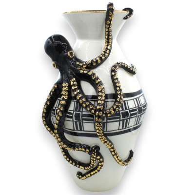 Amphora vaas met applicatie van zwarte octopus, ca. h 40 cm. 24k gouden emaille details, moderne decoratie - 