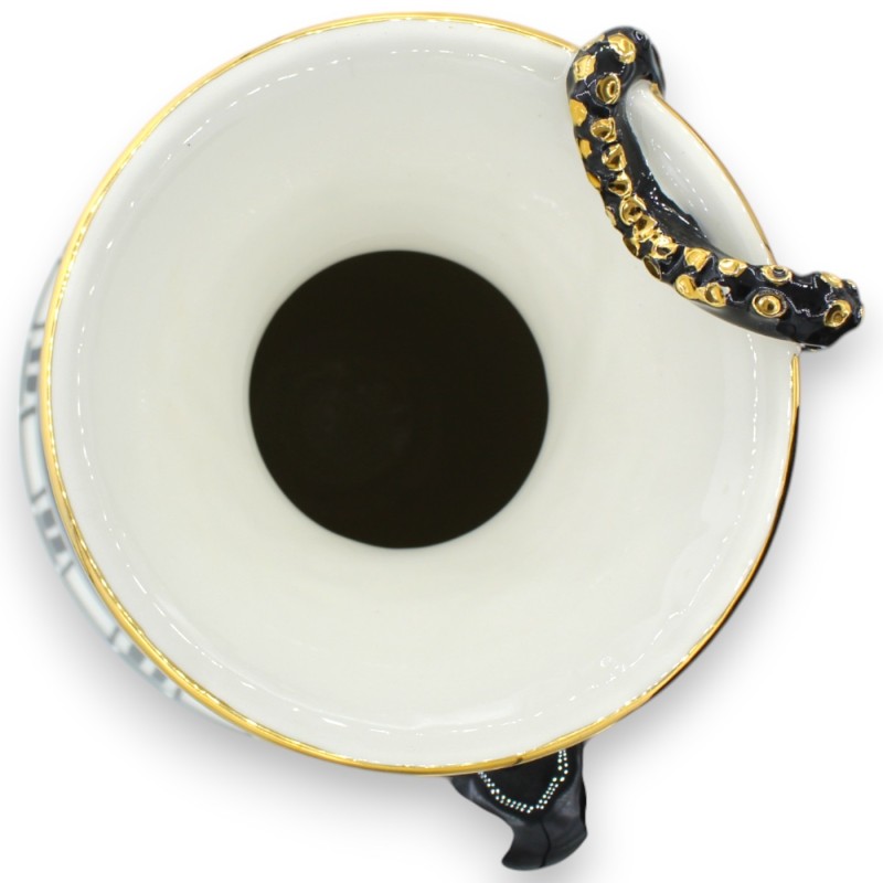 Amphora vaas met applicatie van zwarte octopus, ca. h 40 cm. 24k gouden emaille details, moderne decoratie - 