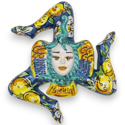 Trinacria aus Keramik aus Caltagirone, Höhe ca. 20 cm. (1 Stück) verschiedene Farben und zufällige Dekoration MD1 - 