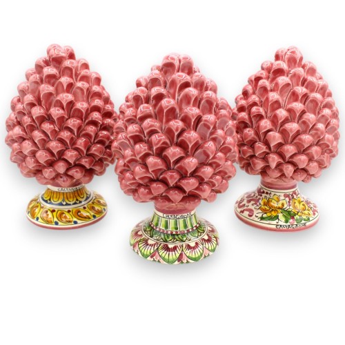 Pomme de pin sicilienne, céramique de Caltagirone, h 20 / 22 cm environ. (1pc) Rose antique, tige à décoration aléatoire