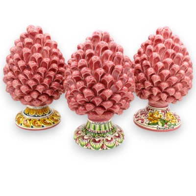 Pigna Siciliana ceramica di Caltagirone, h 20 / 22 cm ca. (1Unità) Rosa Antico, gambo decoro casuale - 