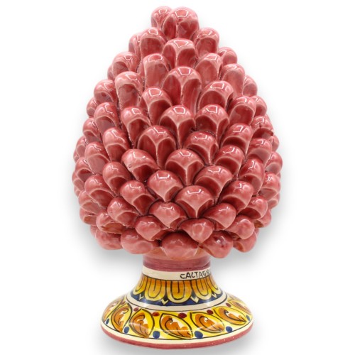 Sicilian pine cone, Caltagirone ceramic, h 20 / 22 cm approx. (1pc) Antique Pink, stem with random decoration -  2