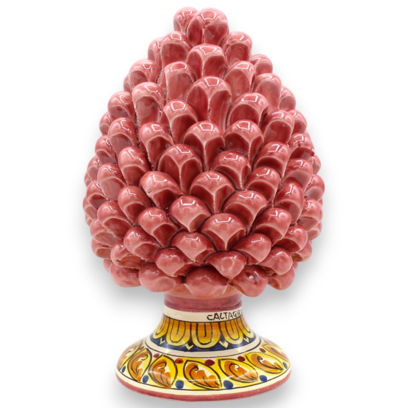 Pigna Siciliana ceramica di Caltagirone, h 20 / 22 cm ca. (1Unità) Rosa Antico, gambo decoro casuale - 