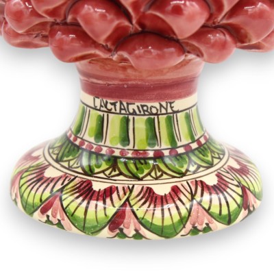 Szyszka sosnowa sycylijska, ceramika Caltagirone, wys. ok. 20 / 22 cm. (1 szt.) Antyczny róż, losowa dekoracja łodygi - 