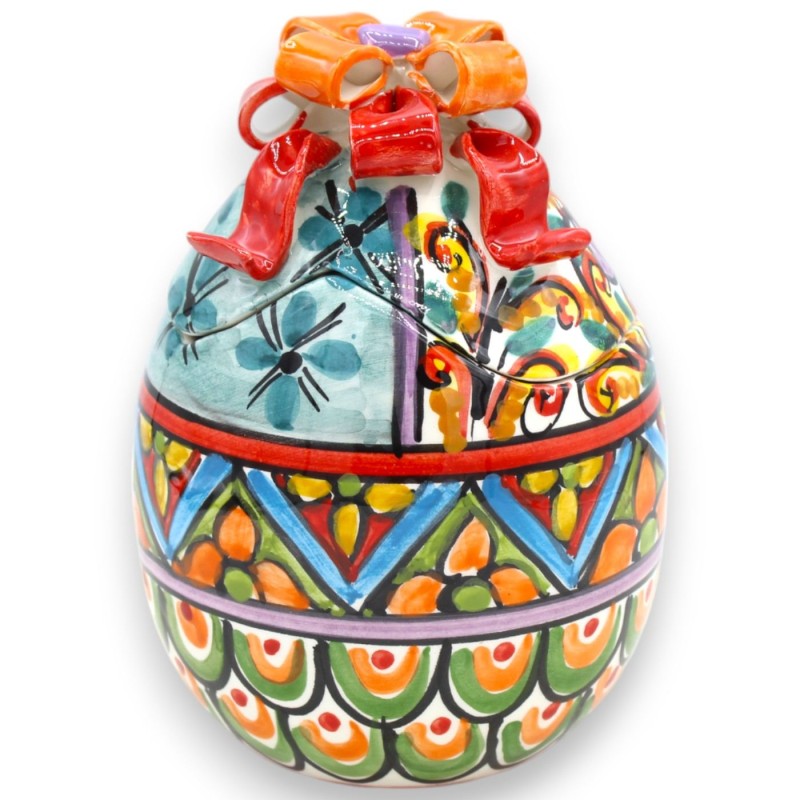Schmuck-Ei aus Keramik von Caltagirone, H 16 x Ø 11 cm, moderne und mehrfarbige Dekoration im MD1-Stil - 