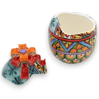 Schmuck-Ei aus Keramik von Caltagirone, H 16 x Ø 11 cm, moderne und mehrfarbige Dekoration im MD1-Stil - 