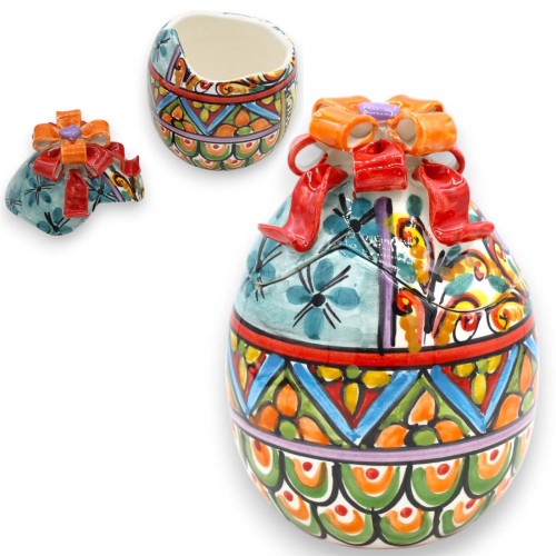 Schmuck-Ei aus Keramik von Caltagirone, H 16 x Ø 11 cm, moderne und mehrfarbige Dekoration im MD1-Stil - 