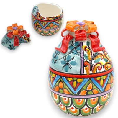 Schmuck-Ei aus Keramik von Caltagirone, H 16 x Ø 11 cm, moderne und mehrfarbige Dekoration im MD1-Stil - 