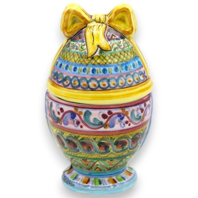 Schmuck-Ei, Keramik aus Caltagirone, H ca. 13 x 7 cm. Multidekor, gelbe Schleife MD2 - 