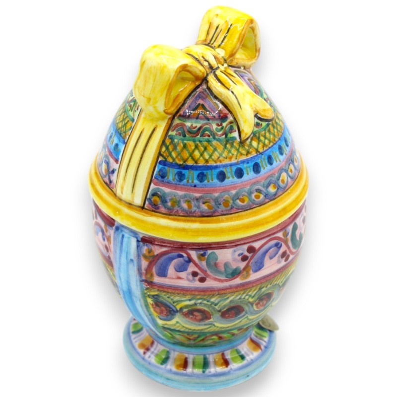 Schmuck-Ei, Keramik aus Caltagirone, H ca. 13 x 7 cm. Multidekor, gelbe Schleife MD2 - 