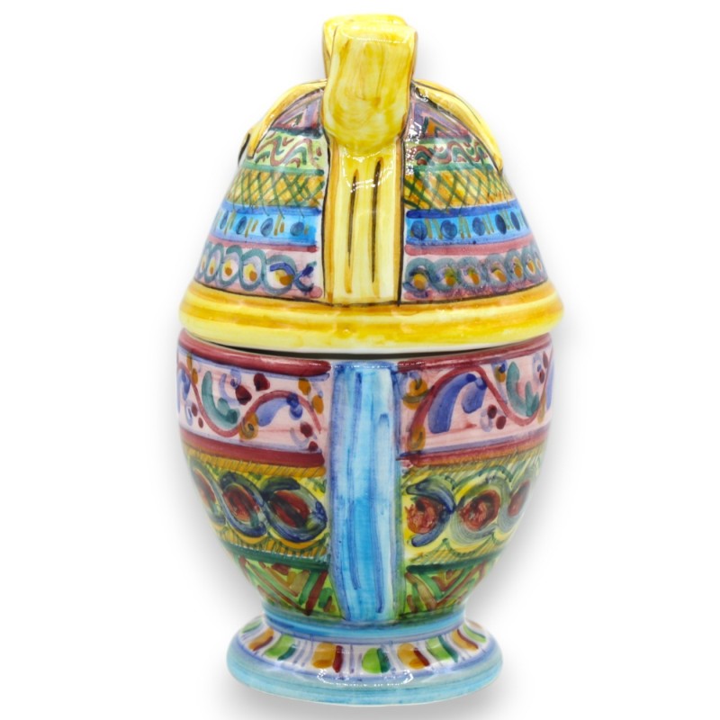 Smyckesägg, Caltagirone keramik, h 13 x 7 cm ca. Multidekor, gul rosett MD2 - 