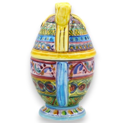 Smyckesägg, Caltagirone keramik, h 13 x 7 cm ca. Multidekor, gul rosett MD2 - 