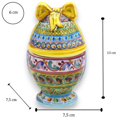 Smyckesägg, Caltagirone keramik, h 13 x 7 cm ca. Multidekor, gul rosett MD2 - 