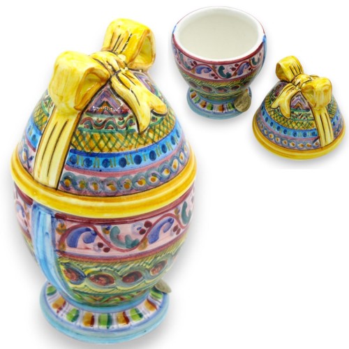Smyckesägg, Caltagirone keramik, h 13 x 7 cm ca. Multidekor, gul rosett MD2 - 