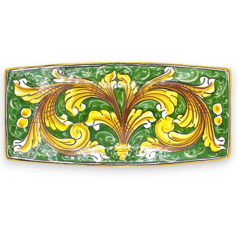 Rechthoekig dienblad, Caltagirone keramiek, serveerschaal, drie maatopties (1st) Barokke decoratie en groene achtergrond