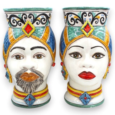 Sicilian Moor's Heads Vas, med turban (par) h 30 cm ca. Caltagirone keramik - 