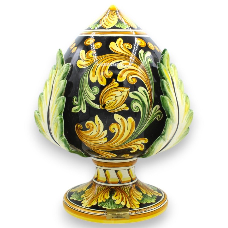 Ceramiczny pumeks Caltagirone - wys. ok. 30 cm. Dekoracja barokowa w kolorze czarnym, żółtym i zielonym - 