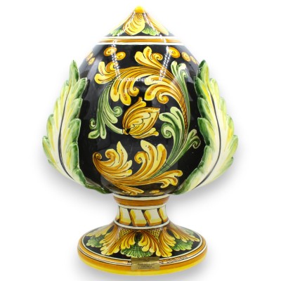 Caltagirone keramiek pumo - h 30 cm ca. Zwarte, gele en groene barokversiering - 