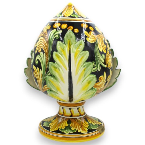Caltagirone pumo cerâmico - altura 30 cm aprox. Decoração barroca preta, amarela e verde -  2