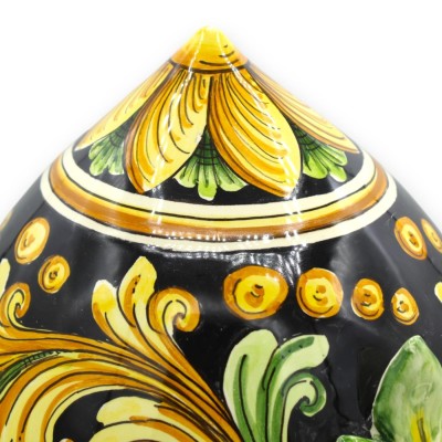 Caltagirone pumo cerâmico - altura 30 cm aprox. Decoração barroca preta, amarela e verde - 