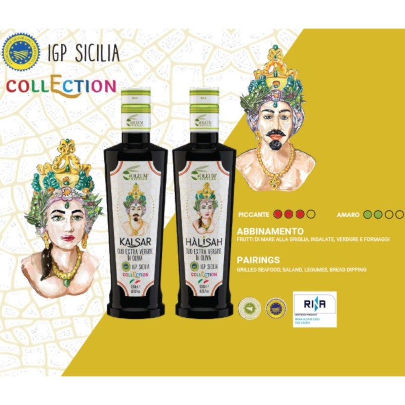 - Kalsar e Halisah - Óleo IGP EVO da Sicília - COLEÇÃO - 2 opções de tamanho e decoração (1 unidade) - 