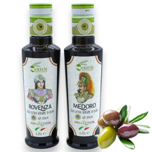 - Medoro e Rovenza - Huile EVO IGP sicilienne, 250 ml - COLLECTION, deux options de décoration (1pc) - 