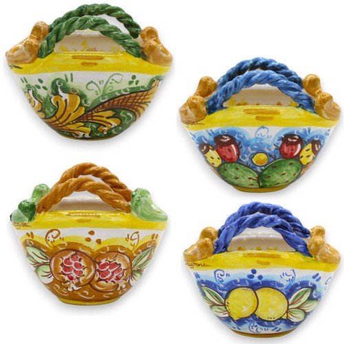 Cesta siciliana em cerâmica Caltagirone, C 12 x A 10 cm aprox. (1pc) Várias decorações - 