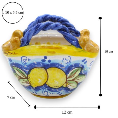 Sicilian basket in Caltagirone ceramic, L 12 x h 10 cm approx. (1pc) Various decorations - 