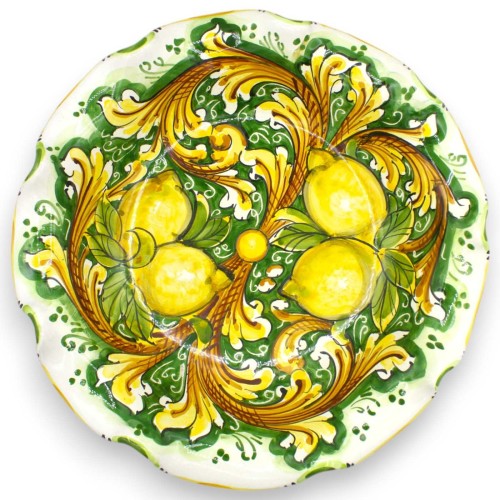 Gewellte Obstschale als Tafelaufsatz, Keramik aus Caltagirone, 4 Größenoptionen (1 Stück), Barock- und Zitronendekor -  2