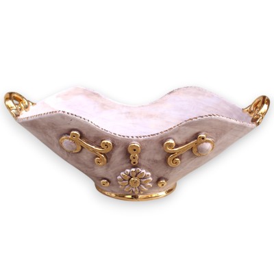Centro de mesa com alças, em cerâmica Caltagirone, C 53 x 30 x 20 cm aprox. Esmalte de ouro 24k - 