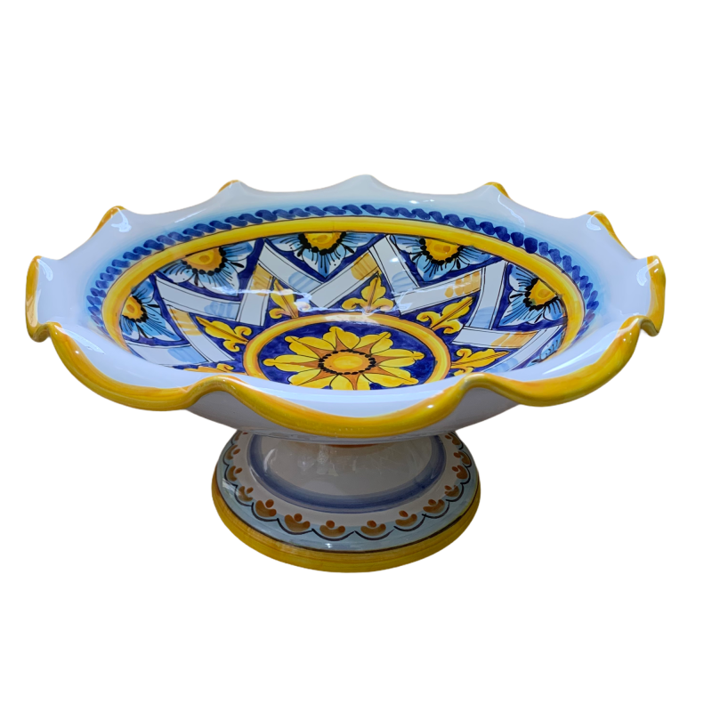 Soporte de centro de mesa de frutero, cerámica siciliana, 3 opciones de tamaño (1 pieza) flor y decoración geométrica - 